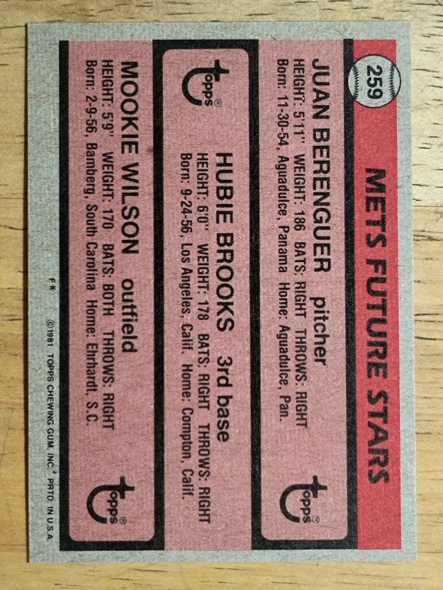 1981 Topps #259 Juan Berenguer/Hubie Brooks RC/Mookie Wilson RC