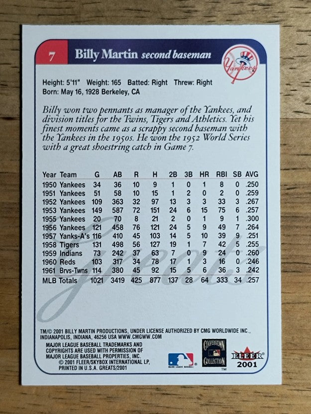2001 Greats of the Game #7 Billy Martin