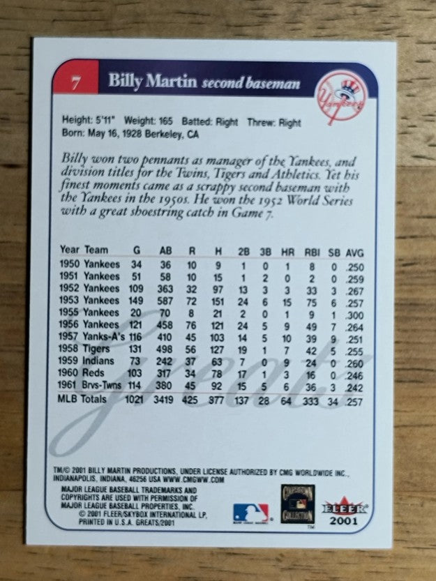 2001 Greats of the Game #7 Billy Martin