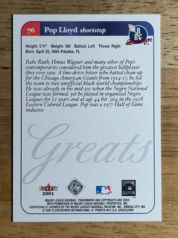 2001 Greats of the Game #76 Pop Lloyd