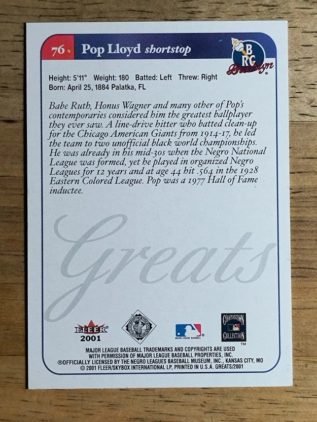 2001 Greats of the Game #76 Pop Lloyd