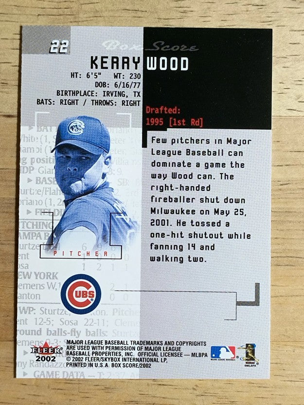 2002 Fleer Box Score #22 Kerry Wood
