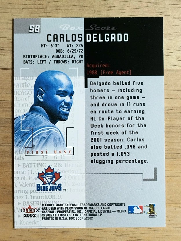 2002 Fleer Box Score #58 Carlos Delgado