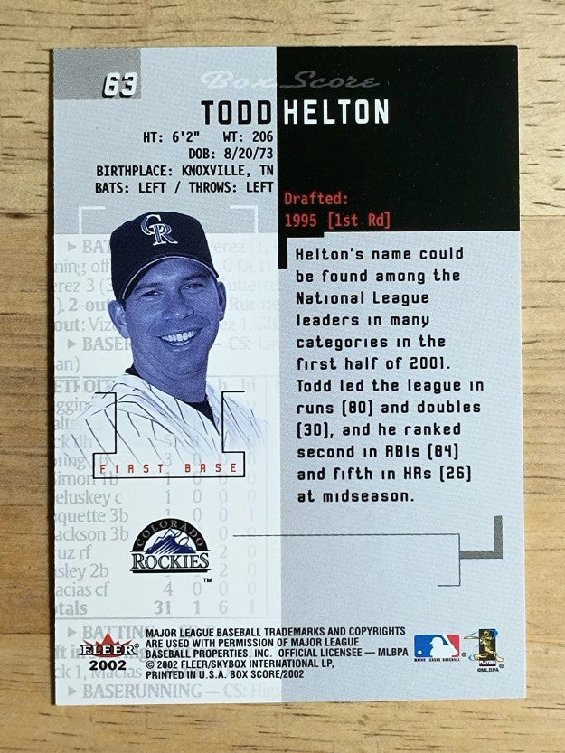2002 Fleer Box Score #63 Todd Helton