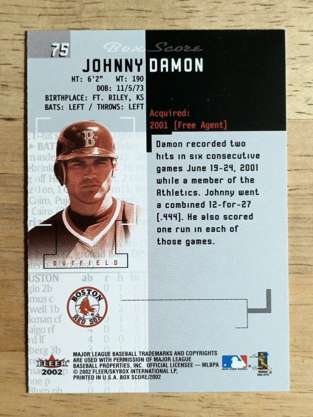 2002 Fleer Box Score #75 Johnny Damon Sox