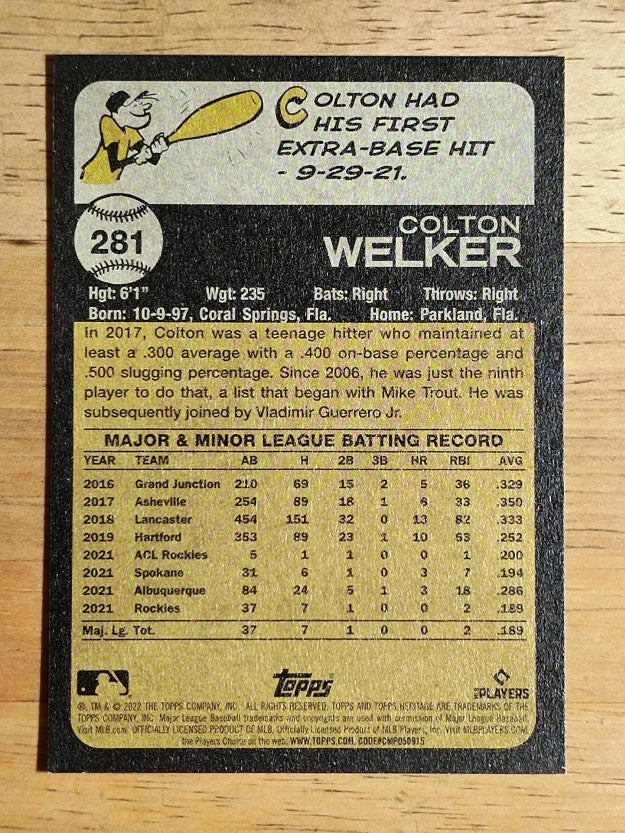 2022 Topps Heritage #281 Colton Welker RC