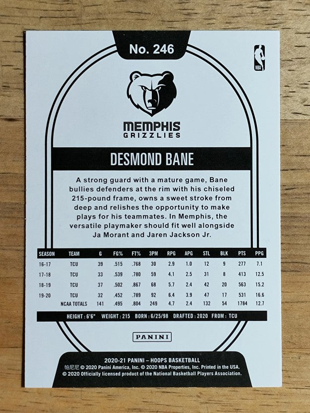 2020-21 Hoops #246 Desmond Bane RC