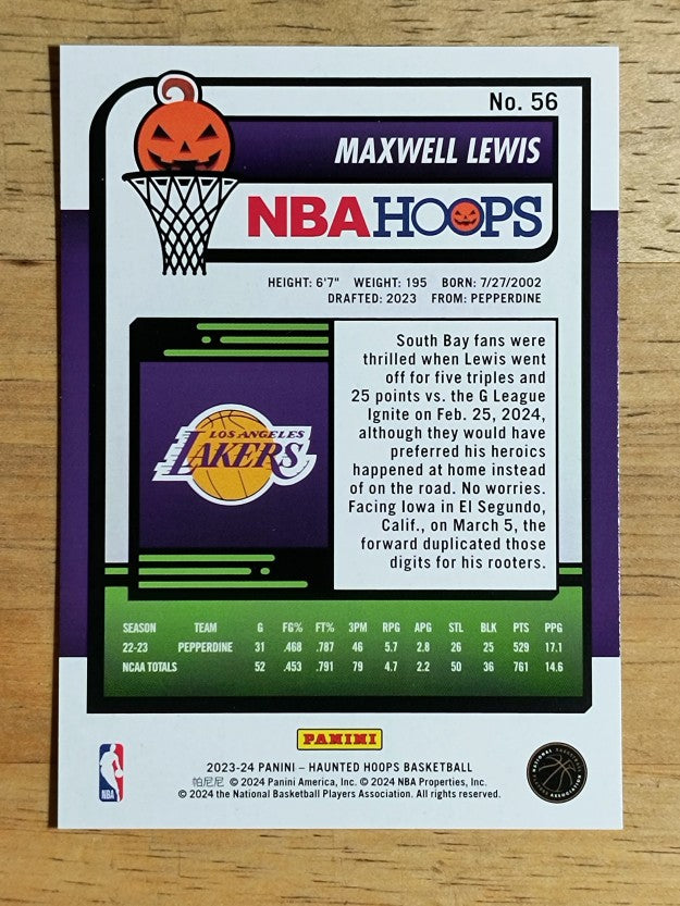 2023-24 Hoops Haunted Hoops #56 Maxwell Lewis RC