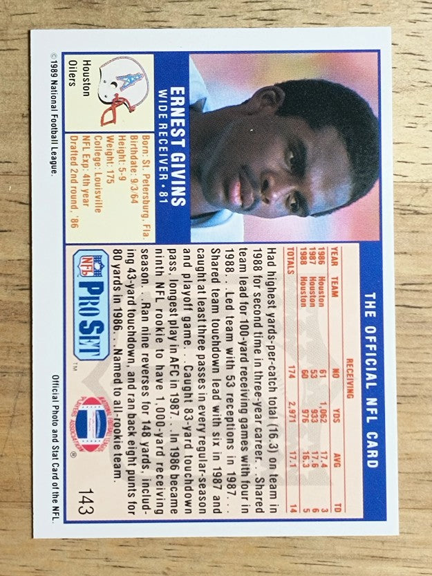 1989 Pro Set #143 Ernest Givins