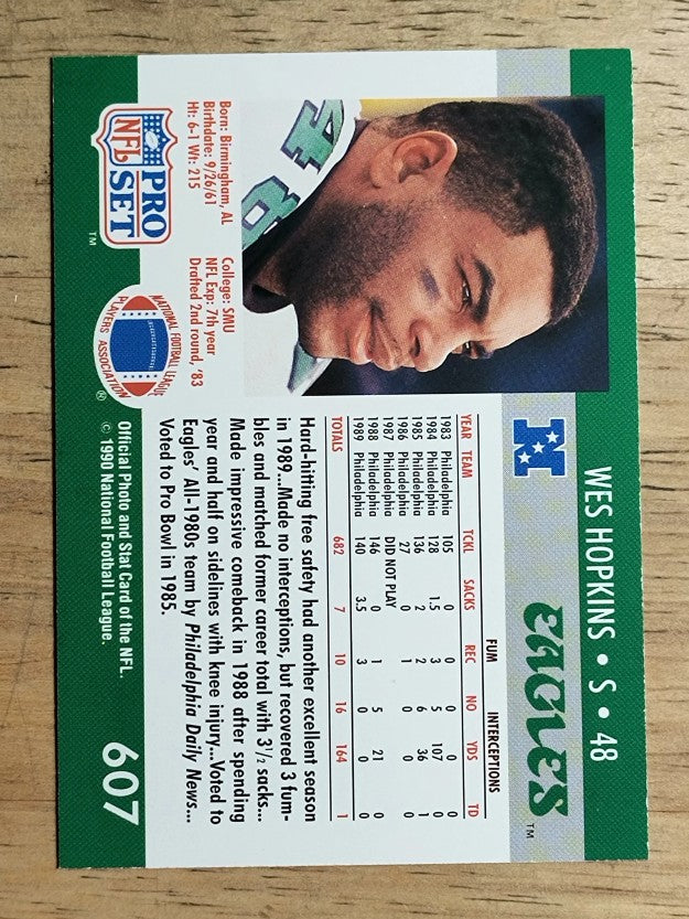 1990 Pro Set #607 Wes Hopkins