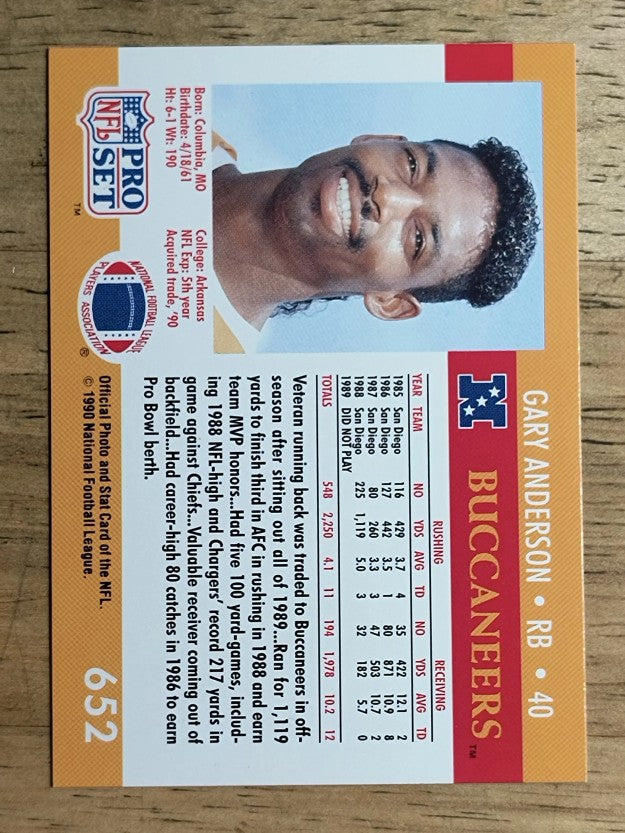 1990 Pro Set #652 Gary Anderson RB