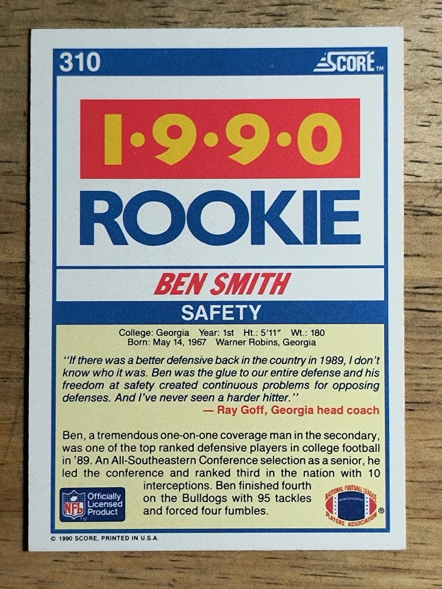1990 Score #310 Ben Smith RC