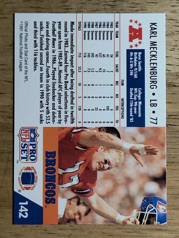 1991 Pro Set #142 Karl Mecklenburg
