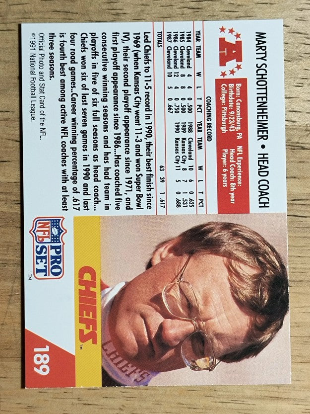 1991 Pro Set #189 Marty Schottenheimer CO