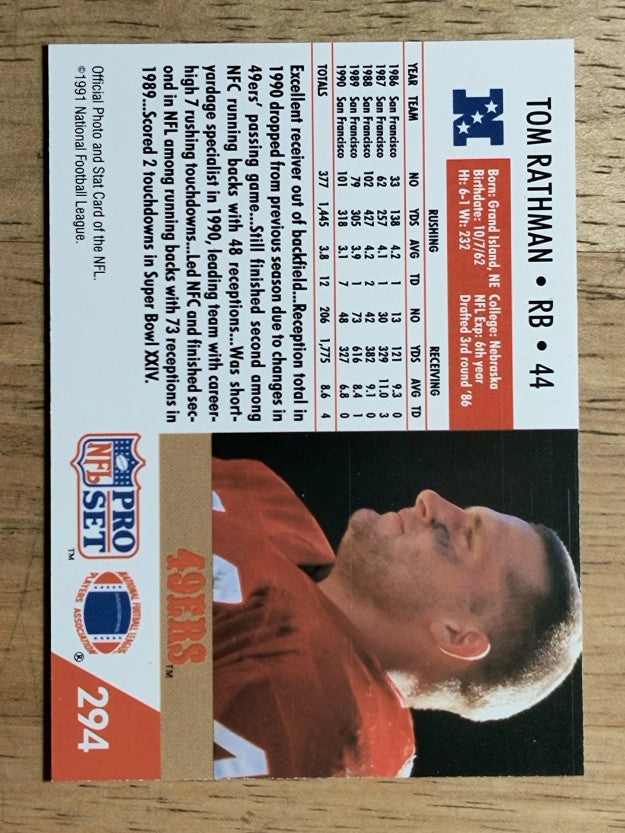 1991 Pro Set #294 Tom Rathman