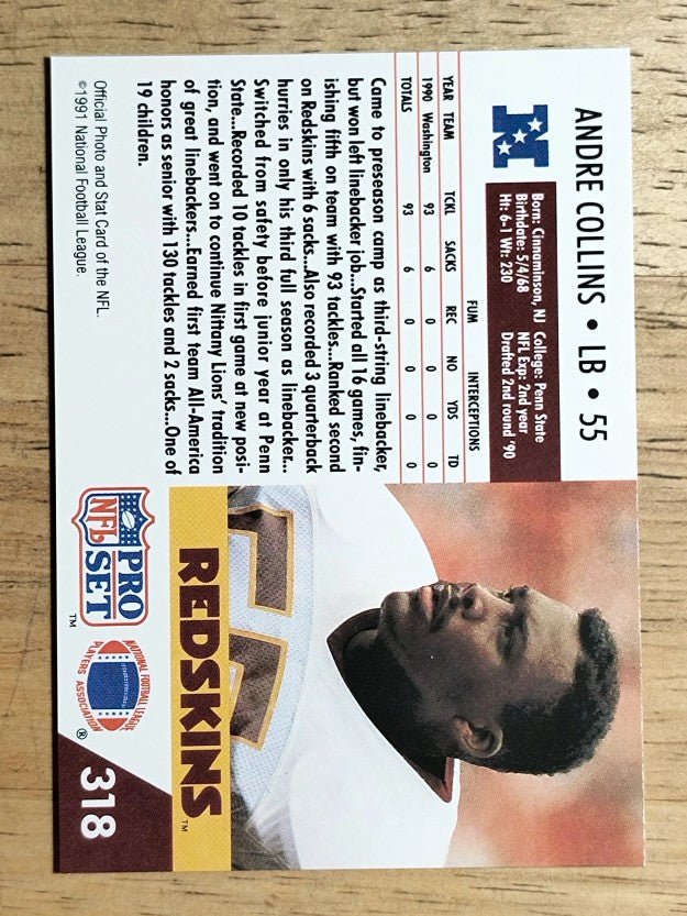 1991 Pro Set #318A Andre Collins/NFLPA logo on back