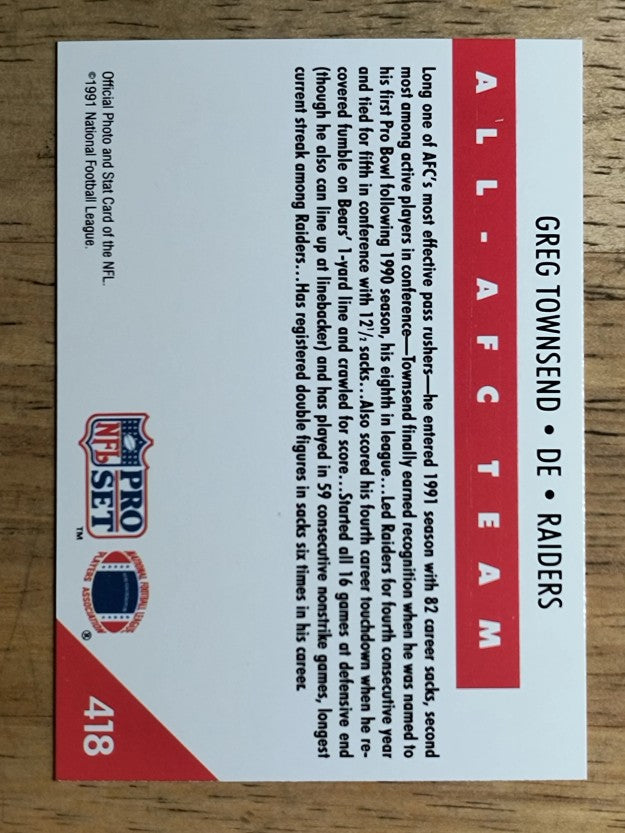 1991 Pro Set #418 Greg Townsend AFC