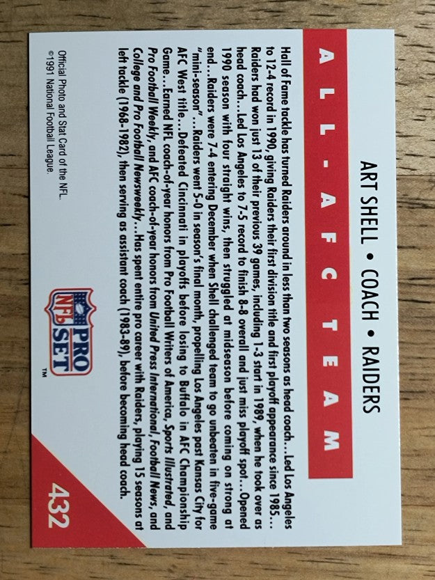 1991 Pro Set #432 Art Shell CO AFC