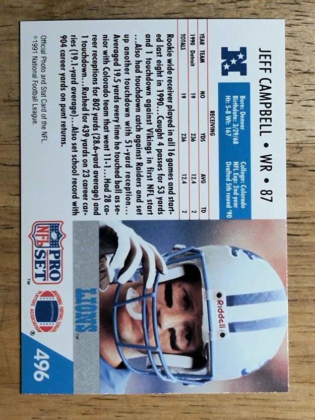 1991 Pro Set #496 Jeff Campbell