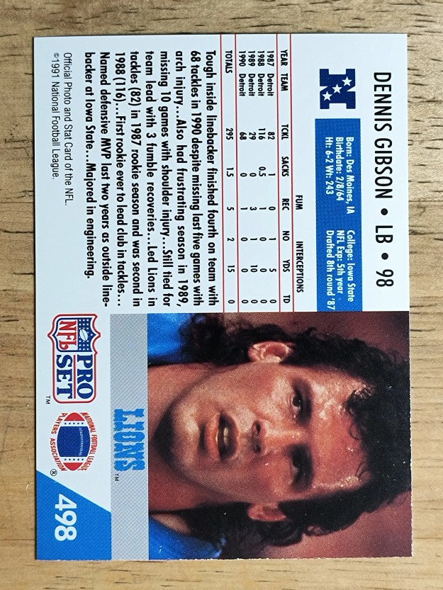 1991 Pro Set #498 Dennis Gibson