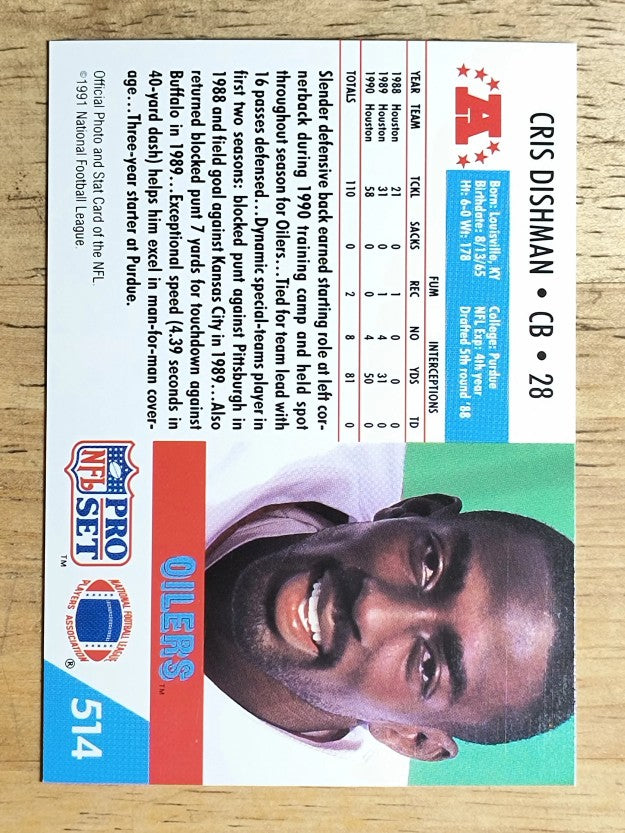1991 Pro Set #514 Cris Dishman RC