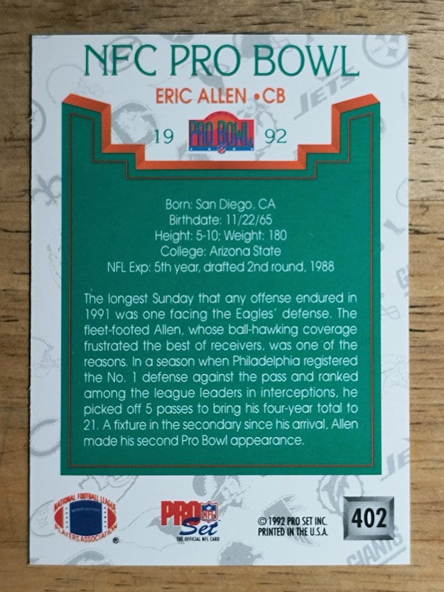 1992 Pro Set #402 Eric Allen PB