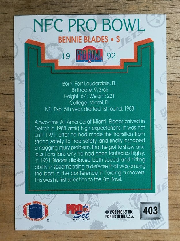 1992 Pro Set #403 Bennie Blades PB