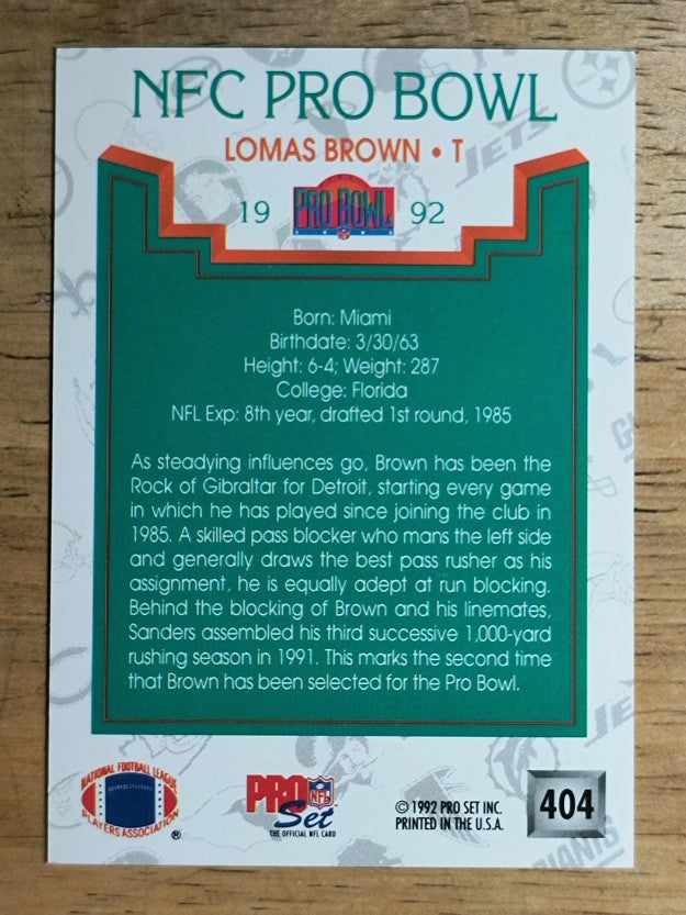 1992 Pro Set #404 Lomas Brown PB