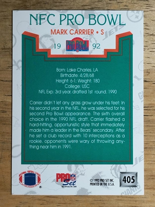1992 Pro Set #405 Mark Carrier DB PB