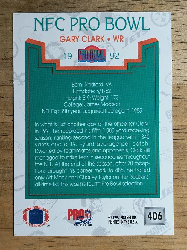 1992 Pro Set #406 Gary Clark PB