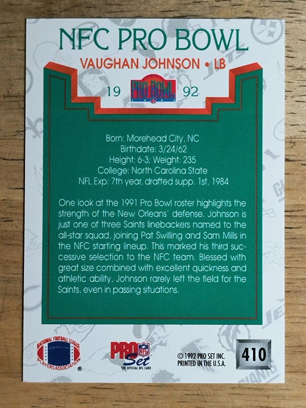 1992 Pro Set #410 Vaughan Johnson PB