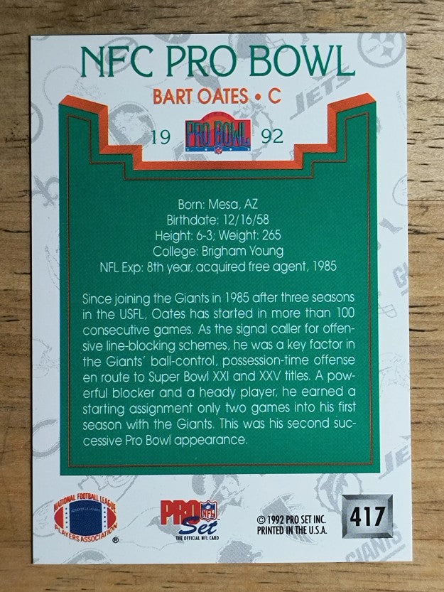 1992 Pro Set #417 Bart Oates PB