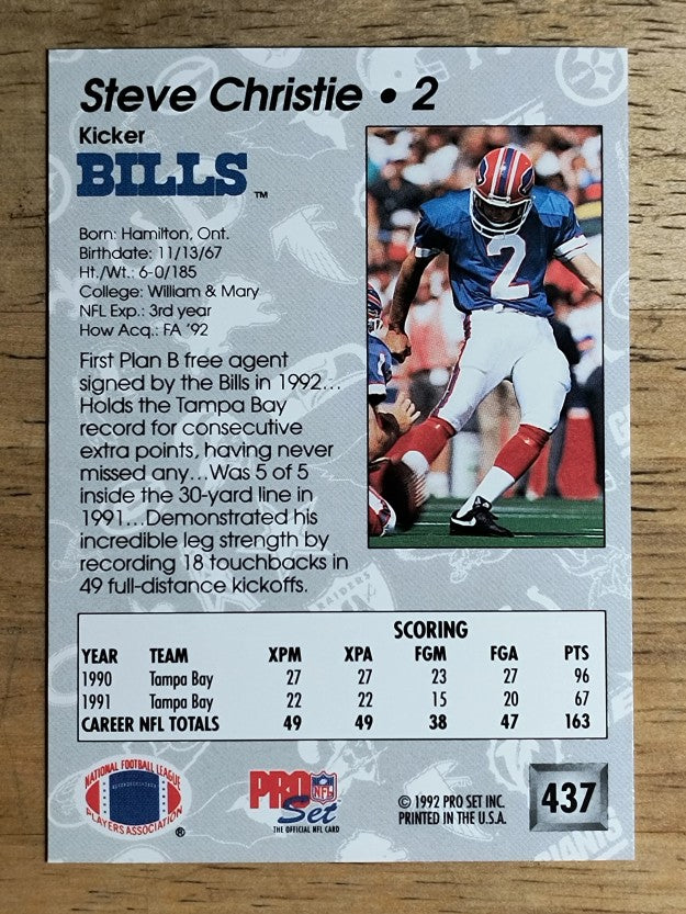 1992 Pro Set #437 Steve Christie