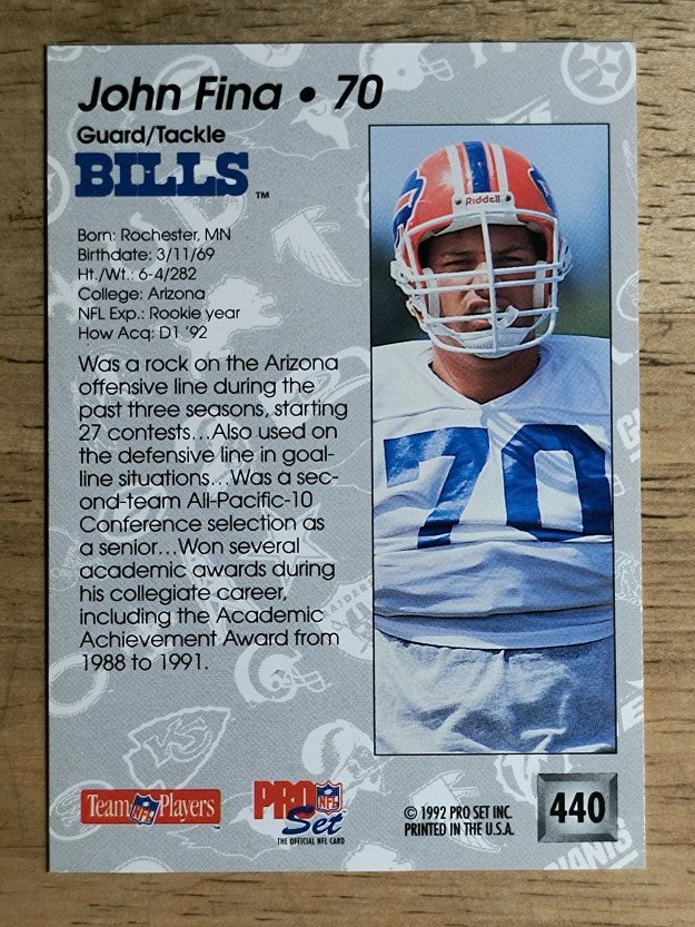 1992 Pro Set #440 John Fina RC