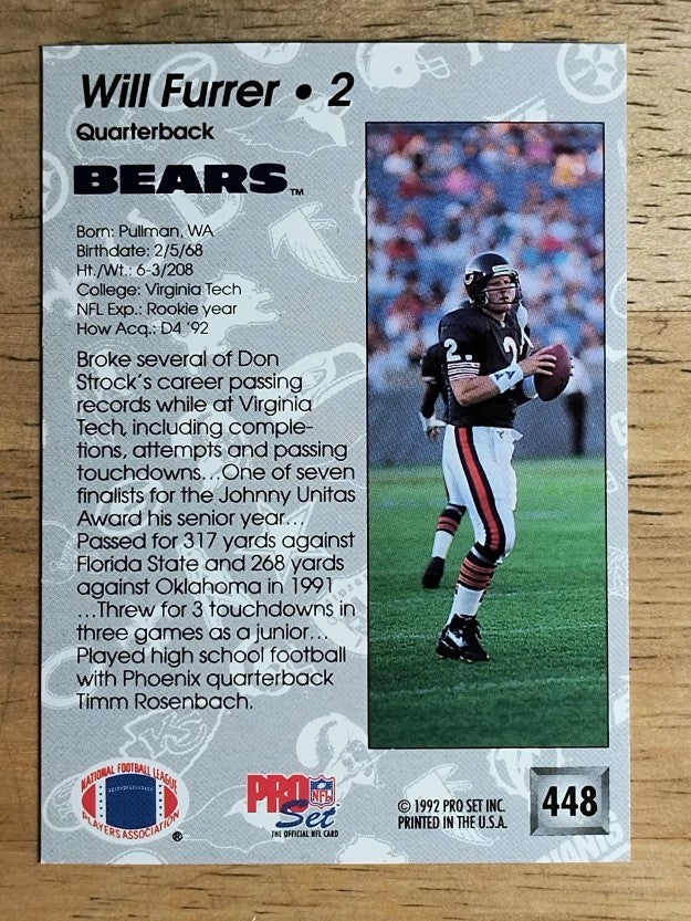 1992 Pro Set #448 Will Furrer RC