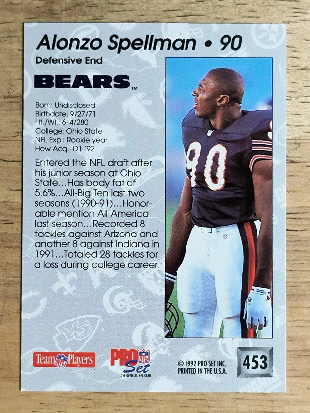1992 Pro Set #453 Alonzo Spellman RC