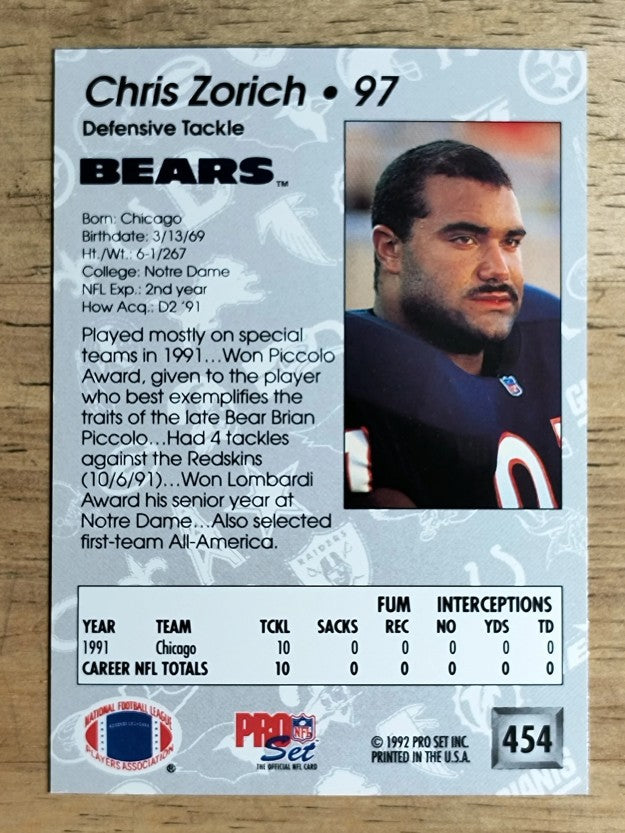 1992 Pro Set #454 Chris Zorich