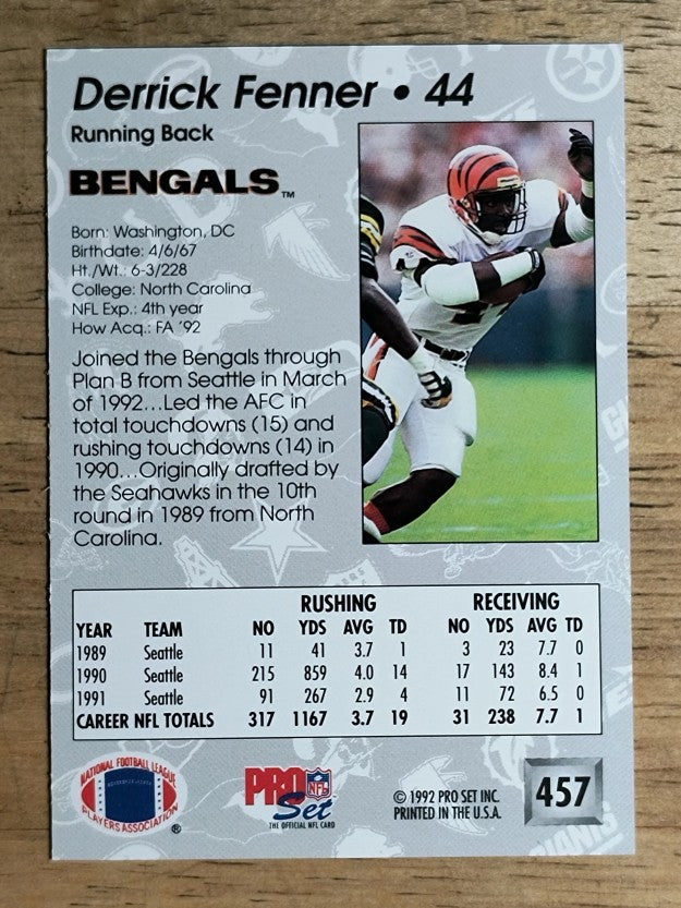1992 Pro Set #457 Derrick Fenner