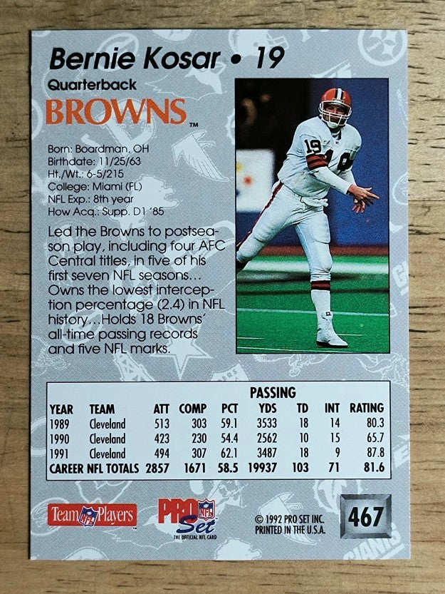 1992 Pro Set #467 Bernie Kosar