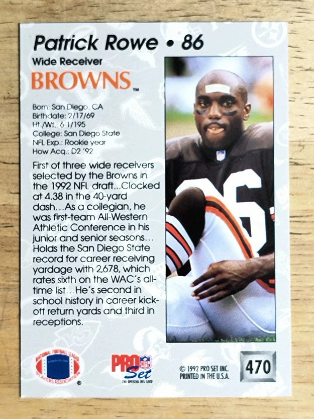 1992 Pro Set #470 Patrick Rowe RC