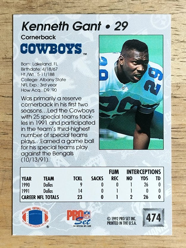 1992 Pro Set #474 Kenneth Gant RC