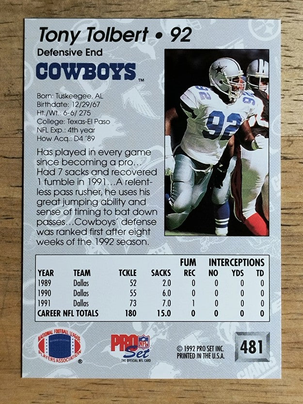 1992 Pro Set #481 Tony Tolbert