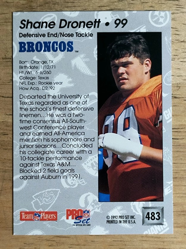 1992 Pro Set #483 Shane Dronett RC