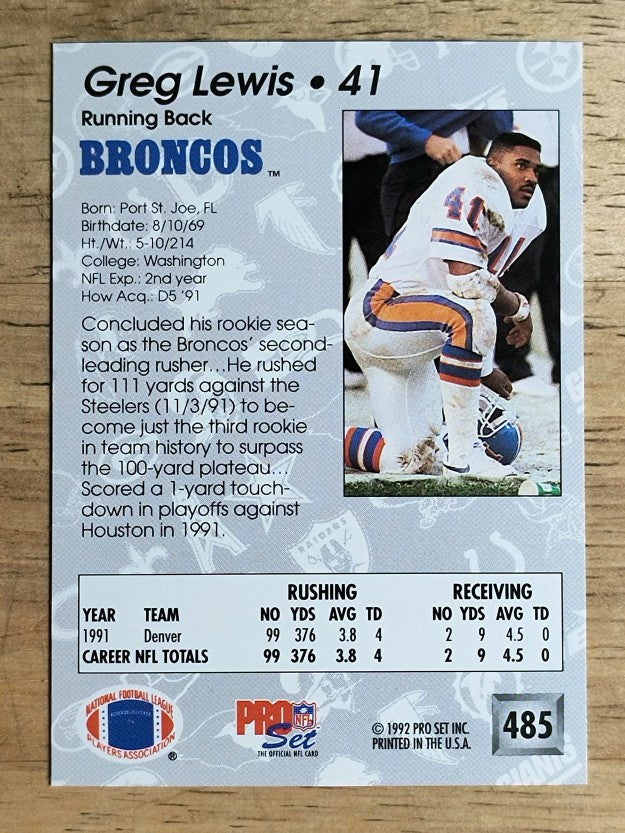 1992 Pro Set #485 Greg Lewis