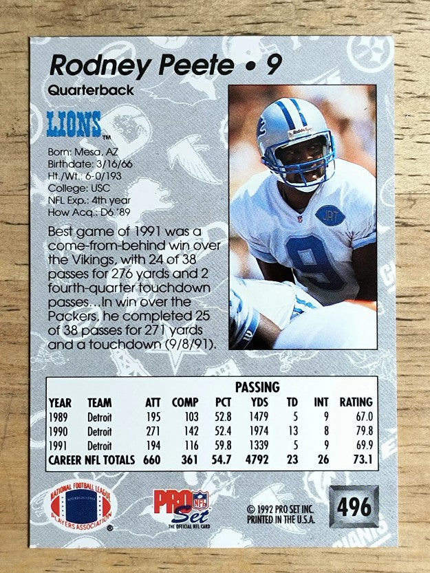 1992 Pro Set #496 Rodney Peete