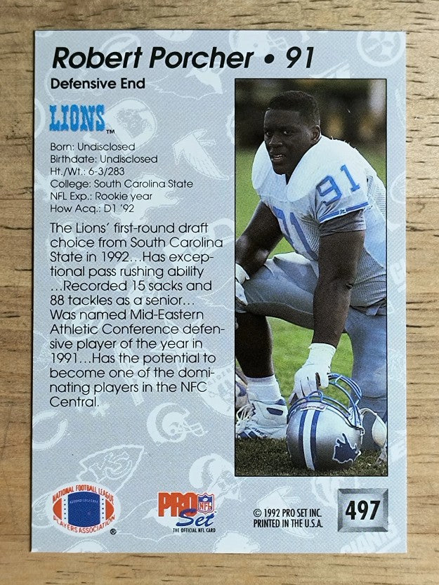 1992 Pro Set #497 Robert Porcher RC