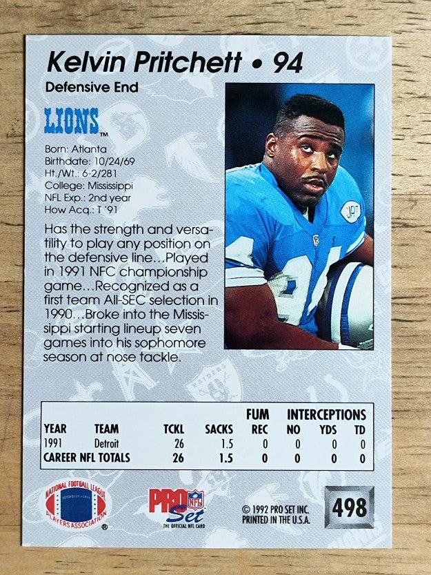 1992 Pro Set #498 Kelvin Pritchett