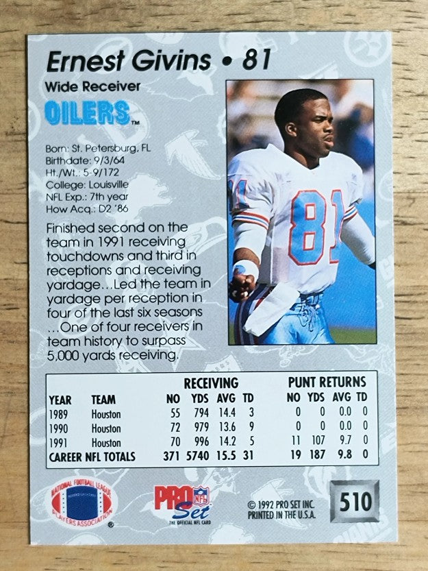 1992 Pro Set #510 Ernest Givins