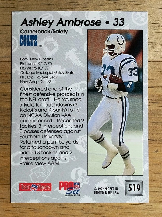 1992 Pro Set #519 Ashley Ambrose RC