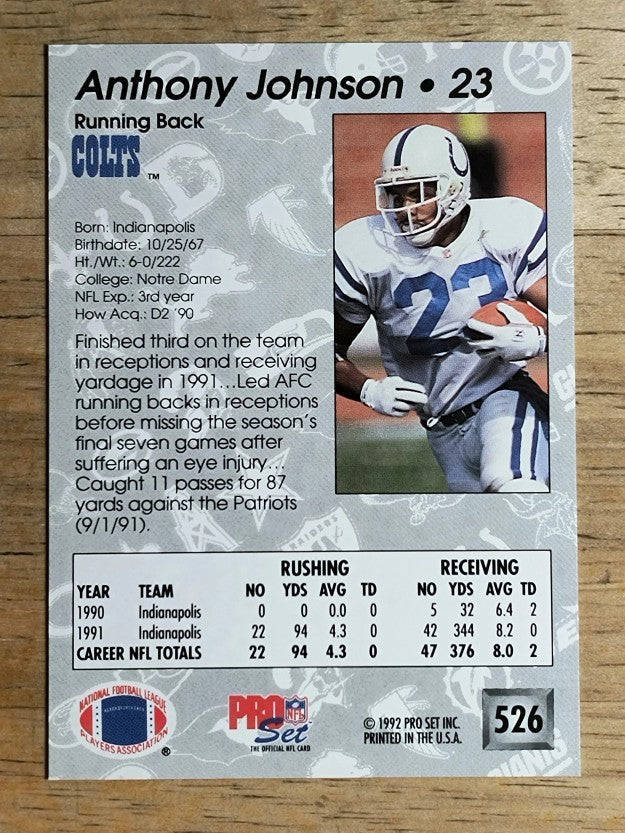 1992 Pro Set #526 Anthony Johnson